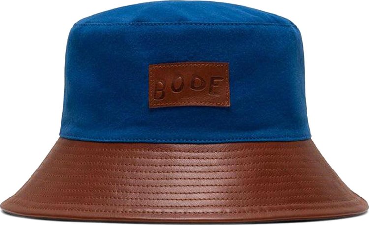 Bode Leather Brim Bucket Hat 'Tan Blue'