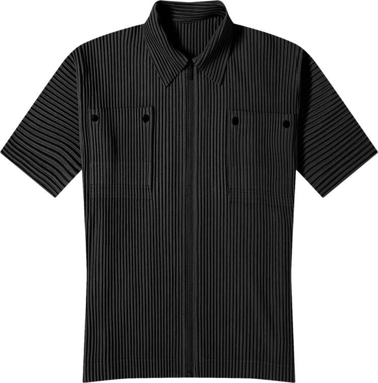 Homme Plissé Issey Miyake Pleated Patch Pocket Shirt 'Black'