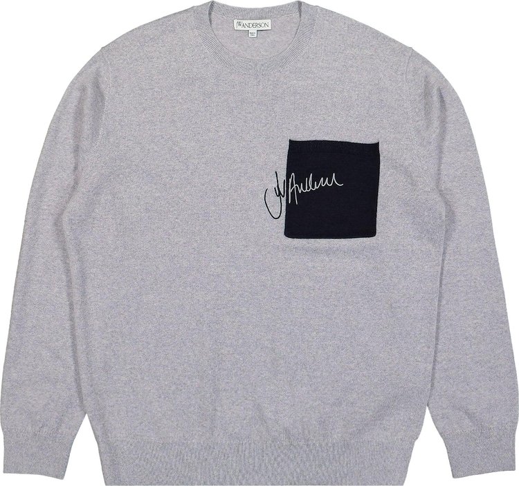 JW Anderson Signature Pocket Crewneck Jumper Grey Melange