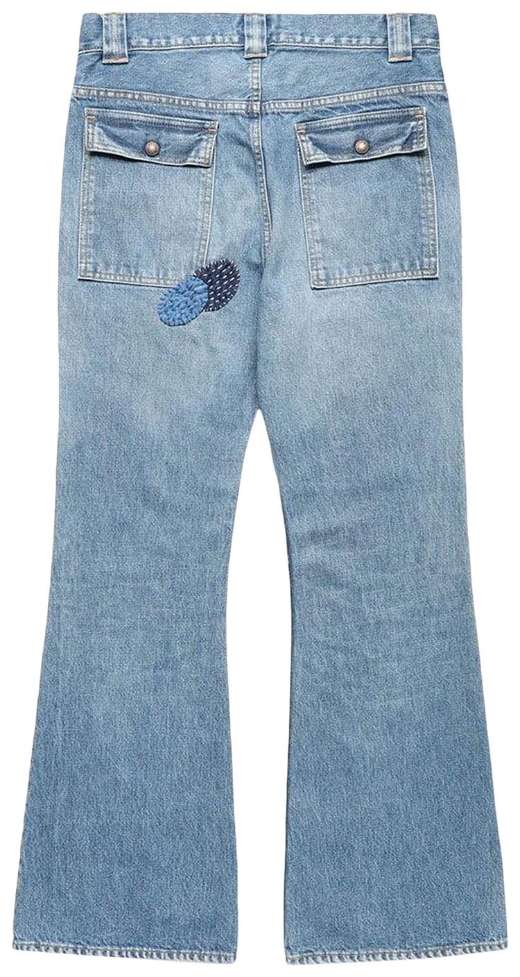 Kapital Denim Bush Flare Pants Cactus Embroidery Indigo