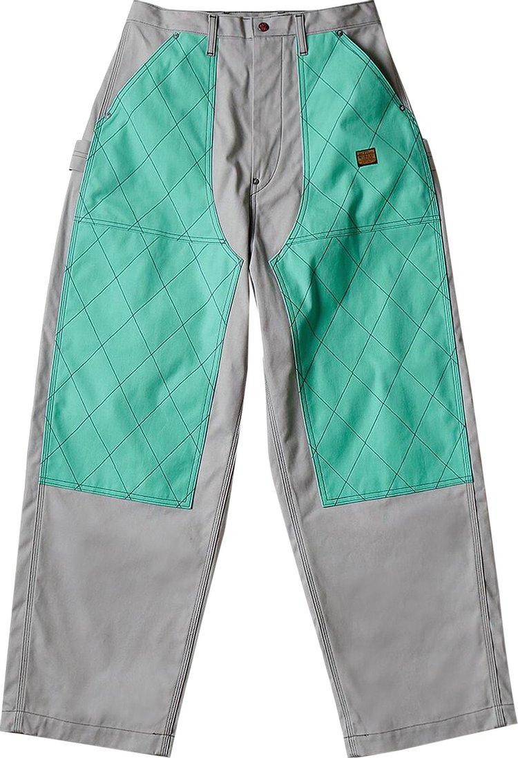 Kapital Canvas W Knee Rookie Painter Pants GreyTurquoise