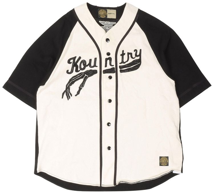 Kapital Dense Jersey Baseball Shirt EcruBlack