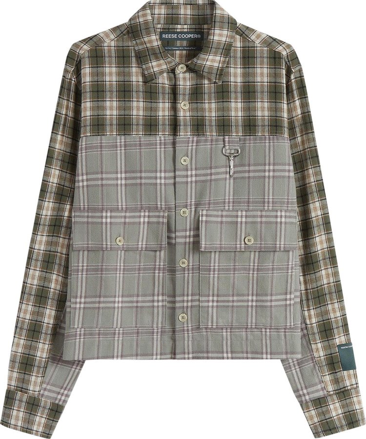 Reese Cooper Cropped Split Flannel Shirt 'Green'