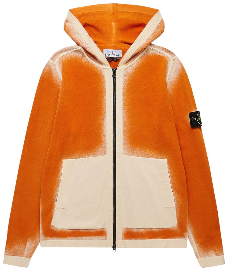 Stone Island Airbrush Zip Up Hoodie Orange