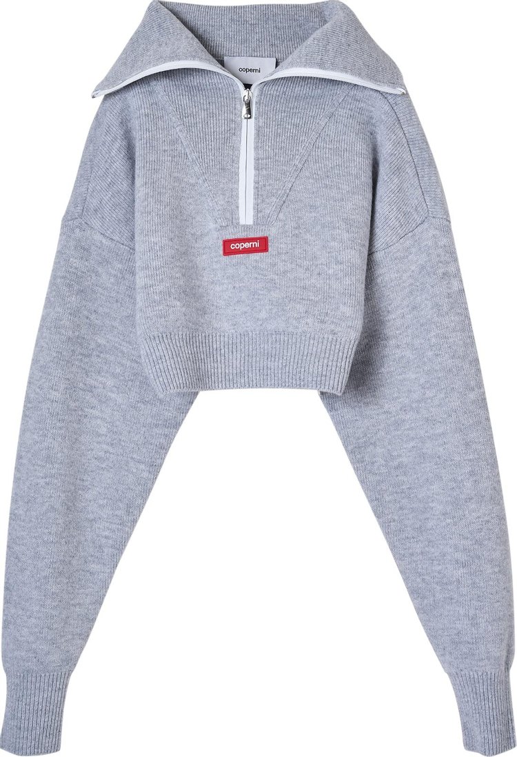 Coperni Half Zip Boxy Cropped Sweater 'Light Grey'