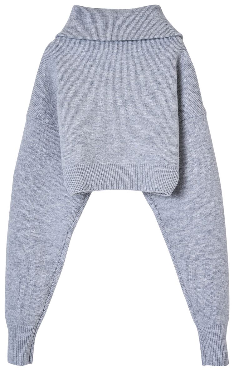 Coperni Half Zip Boxy Cropped Sweater Light Grey