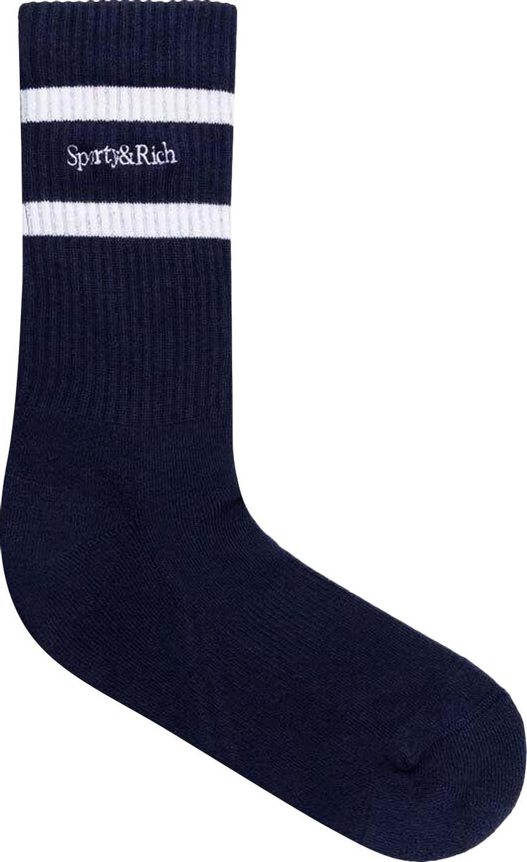 Sporty & Rich Serif Logo Socks 'Navy'