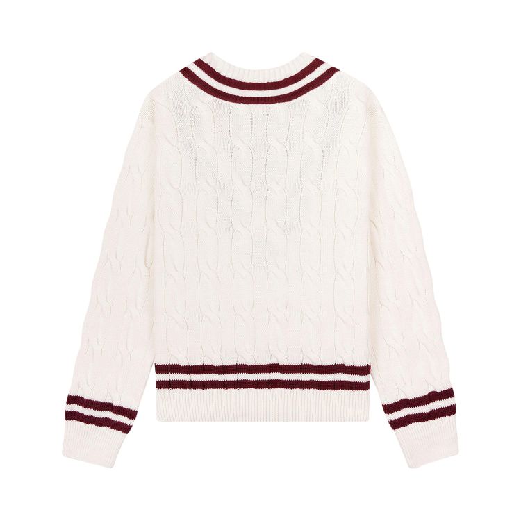 Sporty  Rich SRC Cableknit V Neck Sweater White