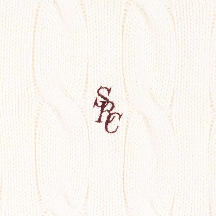 Sporty  Rich SRC Cableknit V Neck Sweater White