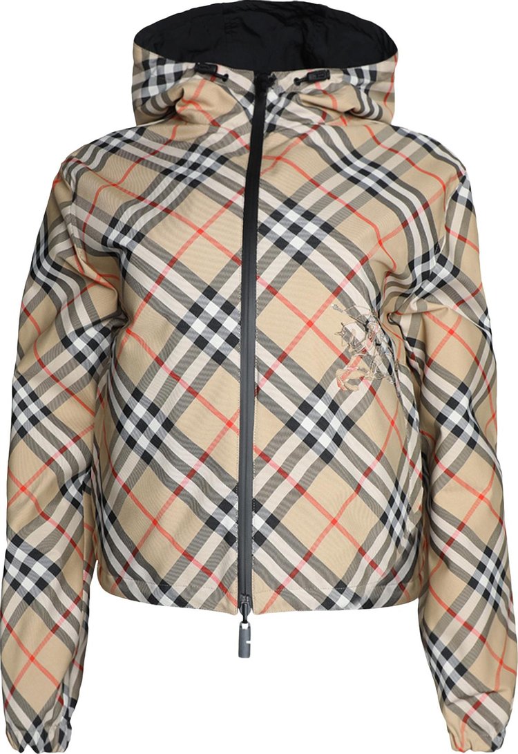 Burberry Cropped Reversible Check Jacket Sand