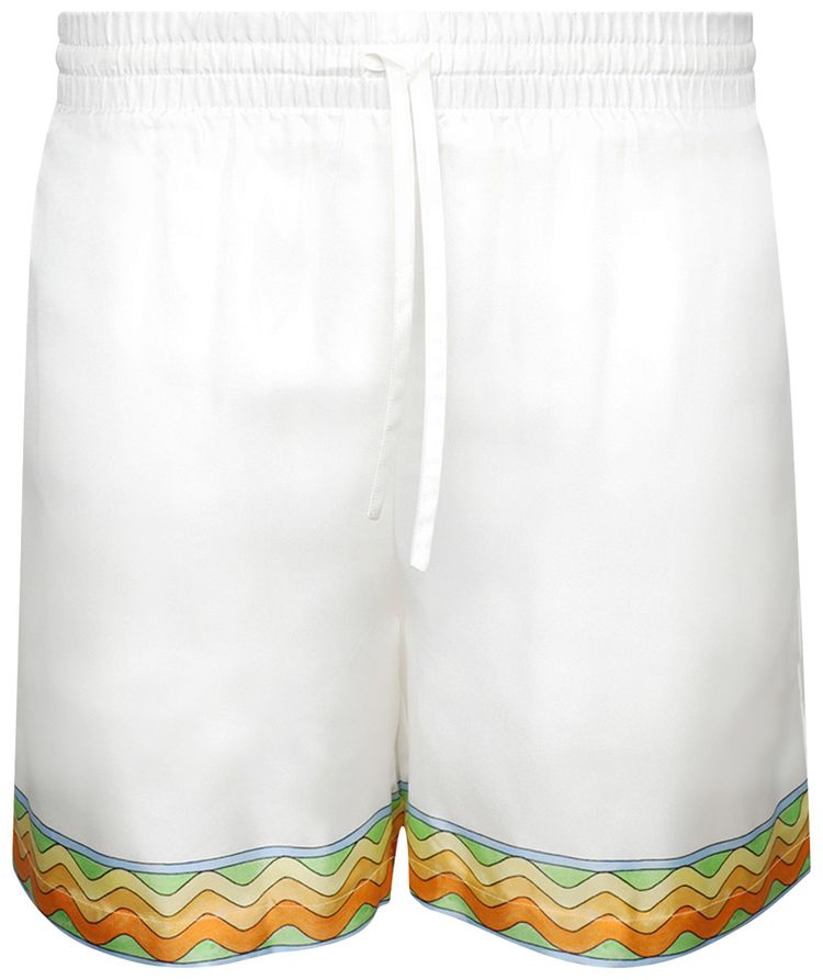 Casablanca Afro Cubism Tennis Club Silk Shorts White