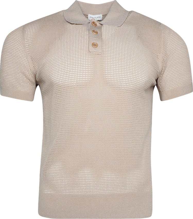 Dries Van Noten Mindo Ajour Knit Polo Beige