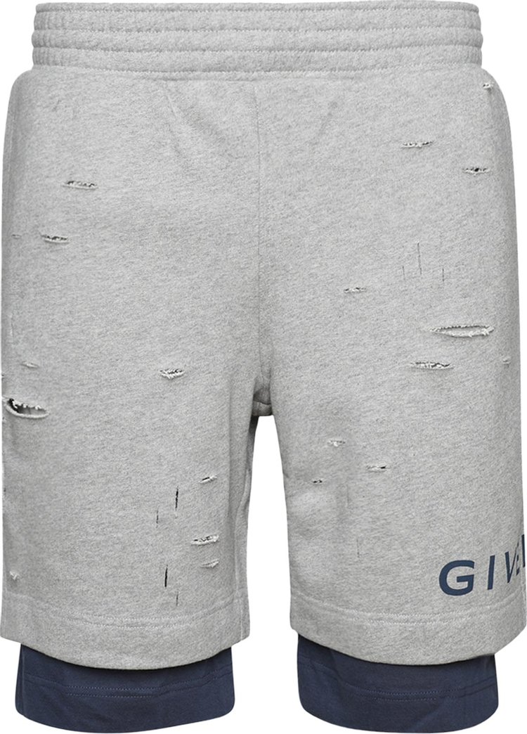 Givenchy Logo Printed Distressed Shorts 'Grey/Blue'