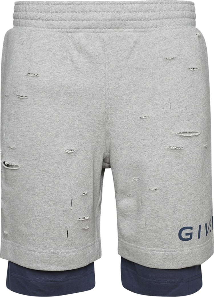 Givenchy Logo Printed Distressed Shorts GreyBlue