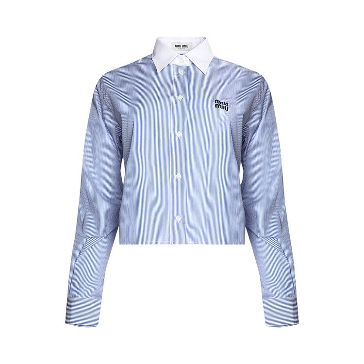 Miu Miu Cropped Striped Shirt WhiteBaby Blue