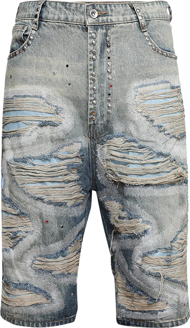 Who Decides War Chrome Stud Embroidered Short Denim