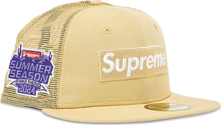 Supreme Box Logo Mesh Back New Era Light Gold