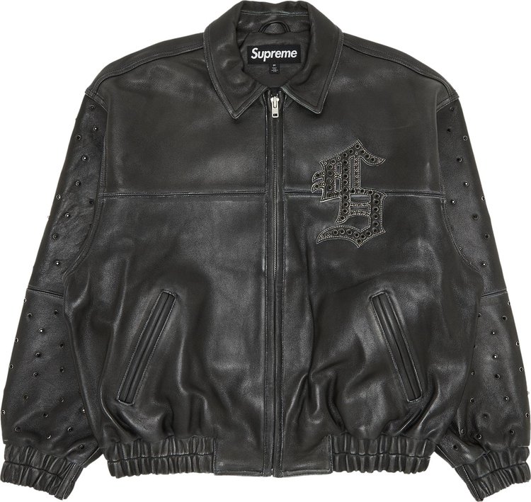Supreme Gem Studded Leather Jacket 'Black'