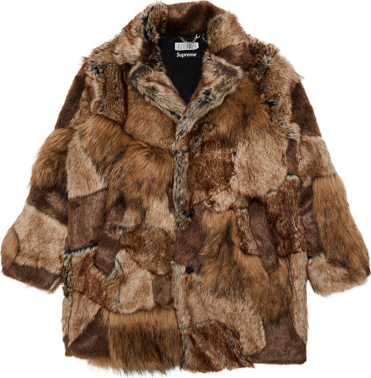 Supreme x MM6 Maison Margiela Patchwork Faux Fur Coat 'Brown'