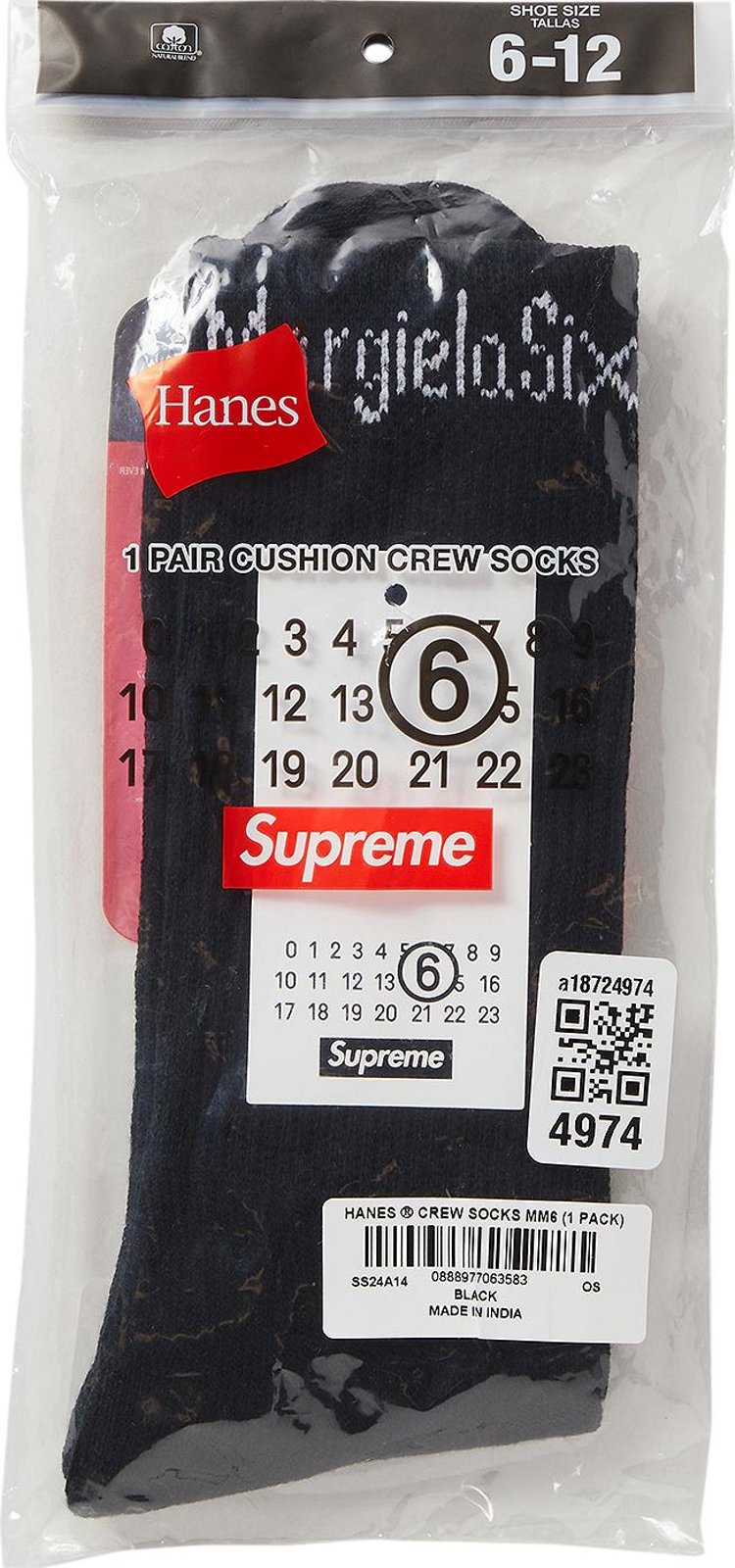 Supreme x MM6 Maison Margiela x Hanes Crew Socks (1 Pack) 'Black'