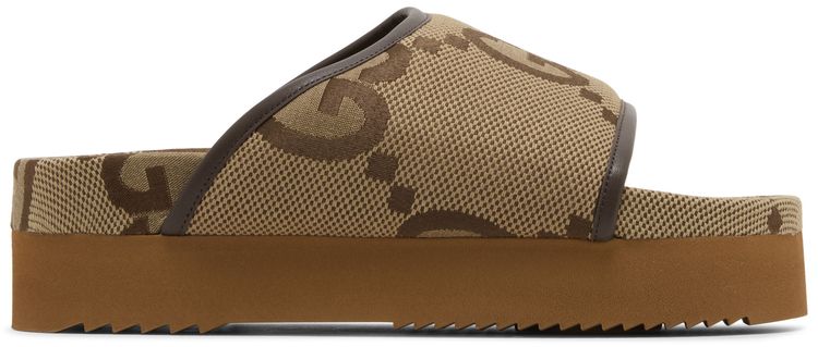 Gucci Wmns Jumbo GG Platform Slide Camel Ebony Monogram