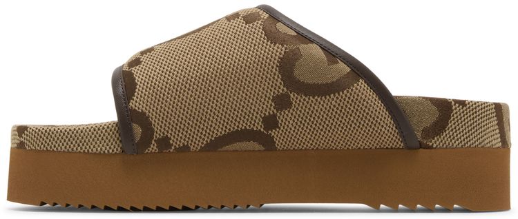 Gucci Wmns Jumbo GG Platform Slide Camel Ebony Monogram
