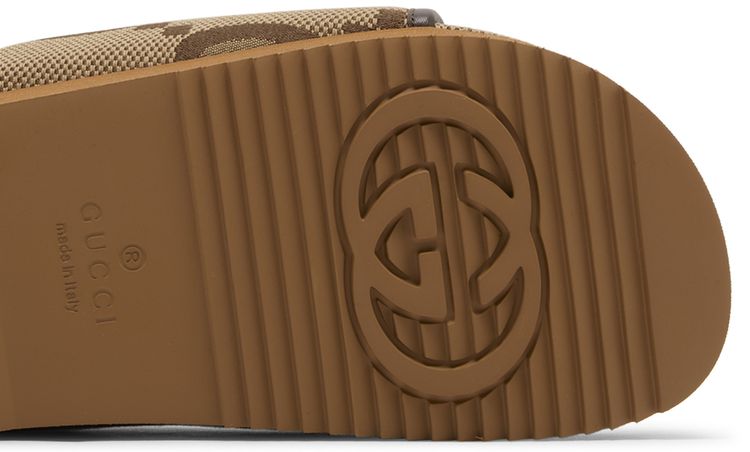 Gucci Wmns Jumbo GG Platform Slide Camel Ebony Monogram