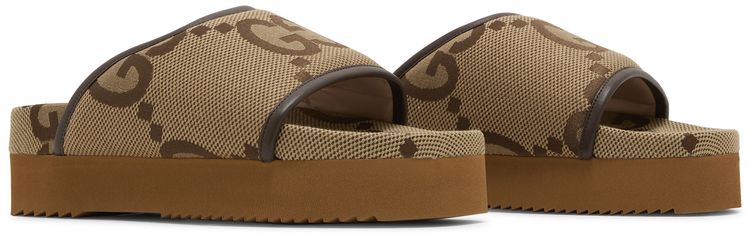 Gucci Wmns Jumbo GG Platform Slide Camel Ebony Monogram
