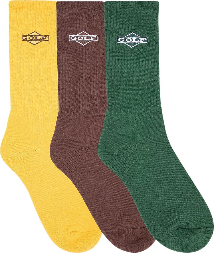 GOLF WANG Deuce Socks (3 Pack) 'Gold/Dark Green/Brown'