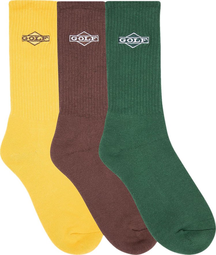 GOLF WANG Deuce Socks 3 Pack GoldDark GreenBrown