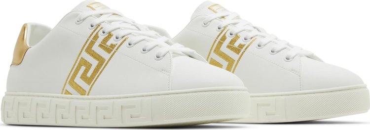 Versace Embroidered Greca Sneaker White Gold