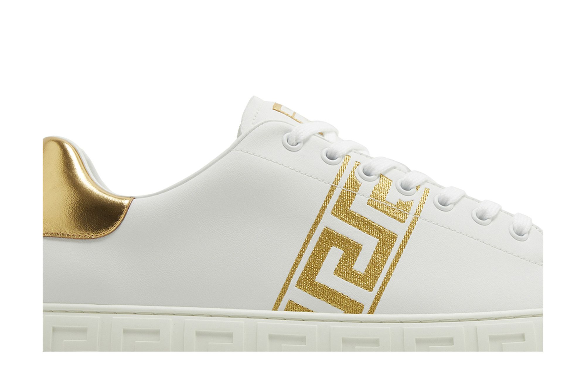White and gold versace shoes 2025
