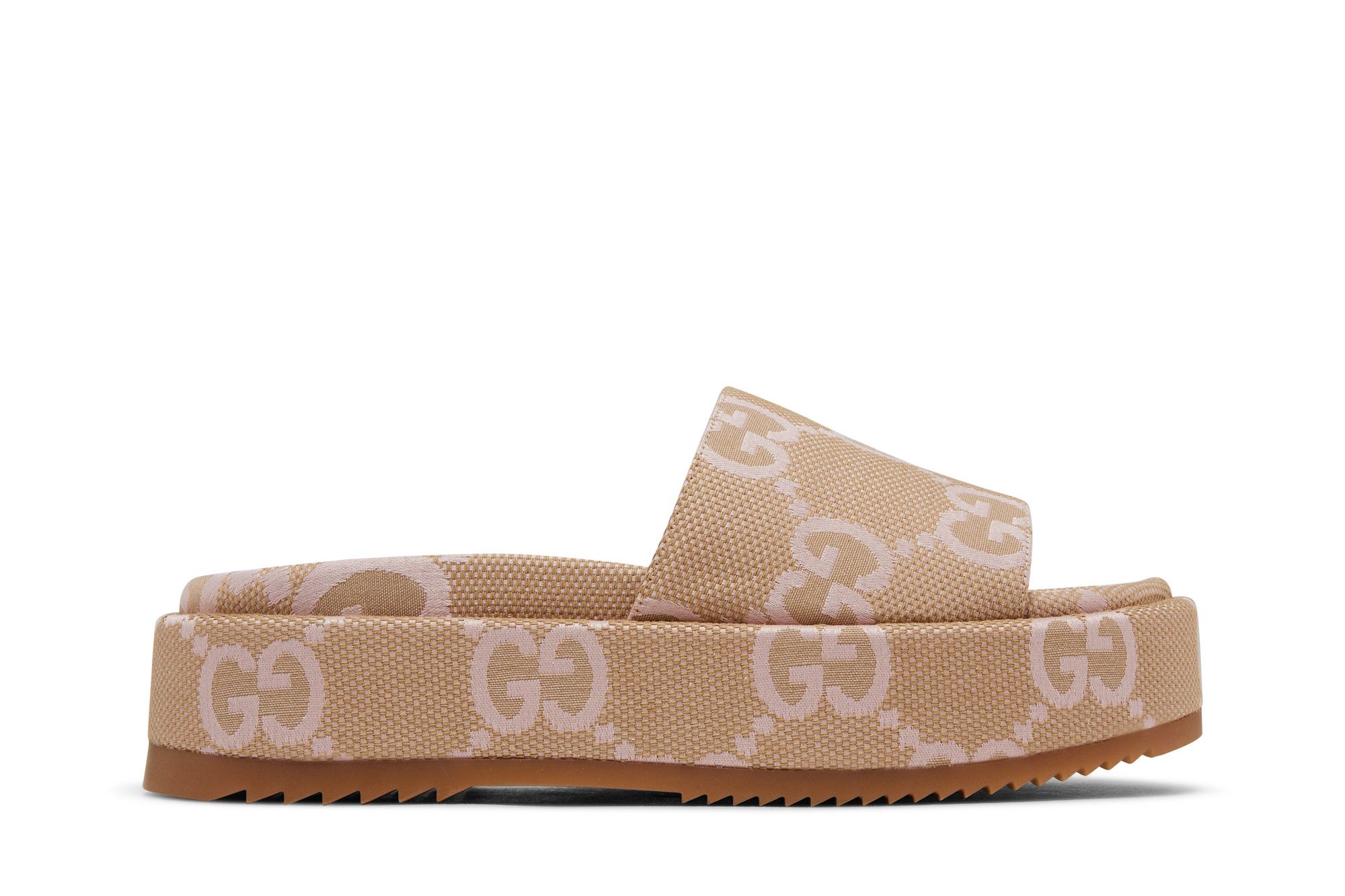 Size 5.0 Gucci Wmns Platform Slide Sandal Jumbo GG Beige Light Pink