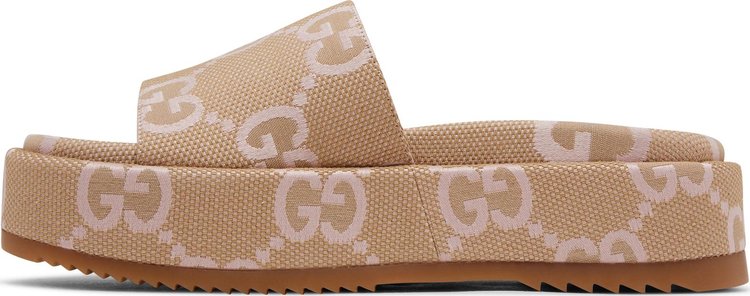 Gucci Wmns Platform Slide Sandal Jumbo GG   Beige Light Pink