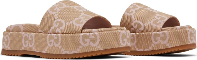 Gucci Wmns Platform Slide Sandal Jumbo GG   Beige Light Pink