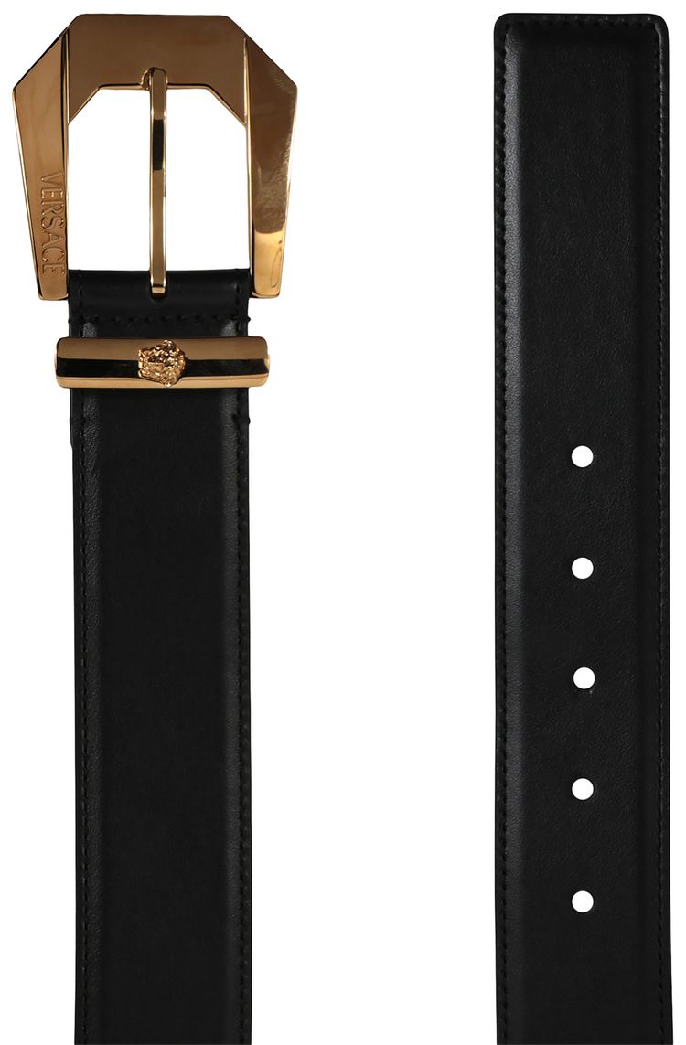 Versace Studded Medusa Heritage Leather Belt BlackGold
