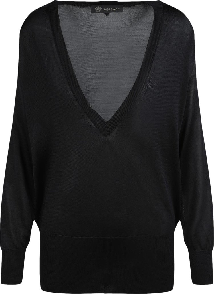 Versace V Neck Silk Sweater 'Black'