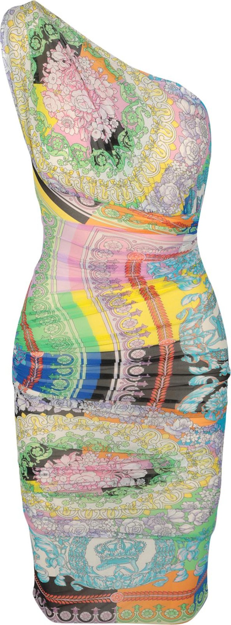 Versace Patchwork Effect One Shoulder Draped Dress 'Multicolor'