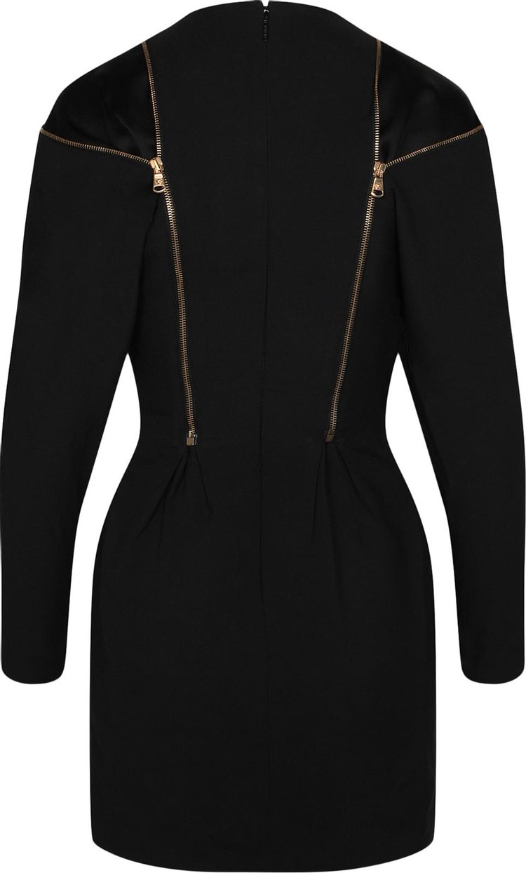 Versace Double Zip Long Sleeve Cocktail Dress Black