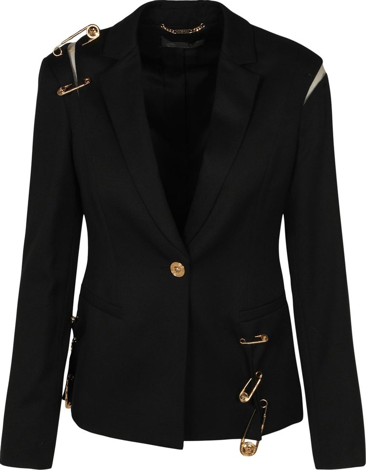 Versace Safety Pin Notch Lapel Blazer Black