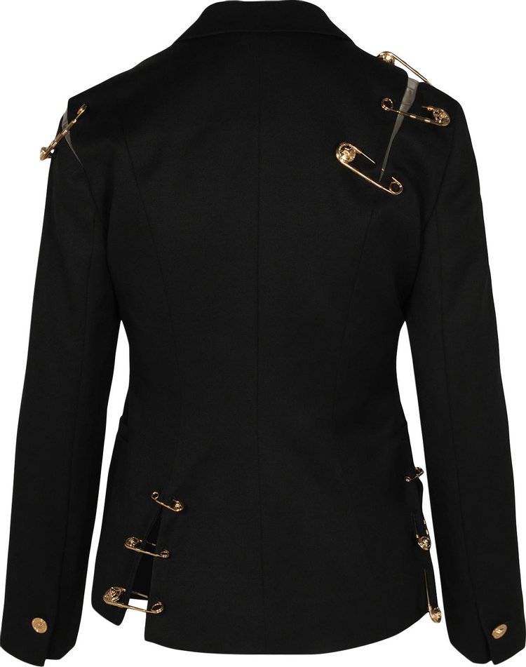 Versace Safety Pin Notch Lapel Blazer Black