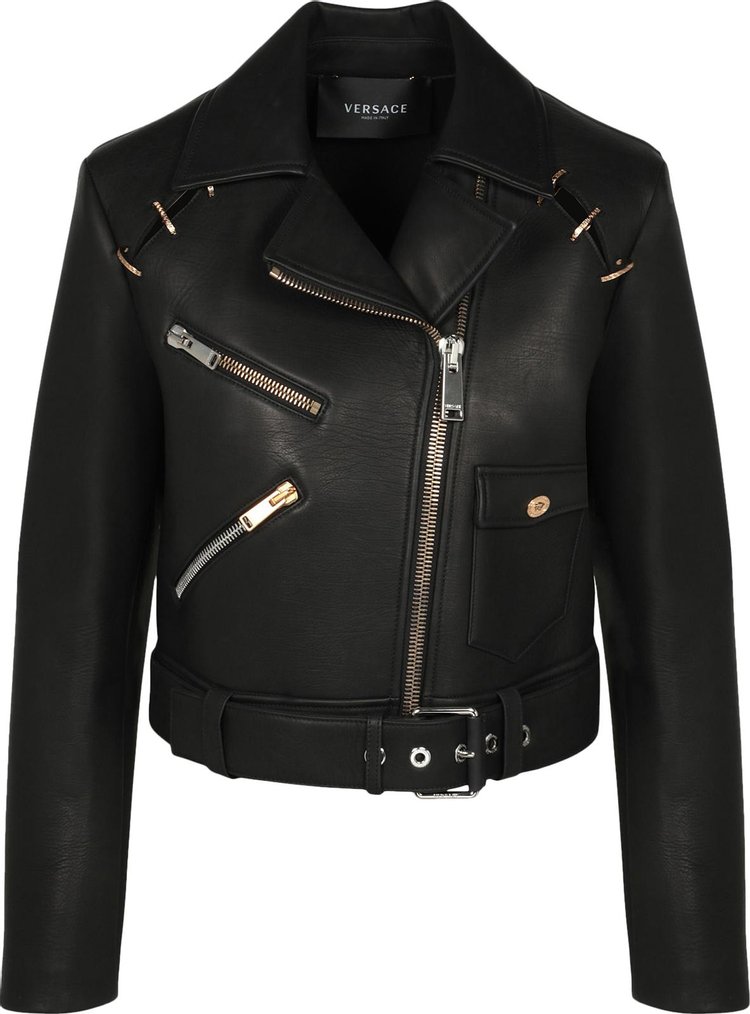 Versace Belted Leather Jacket 'Black'