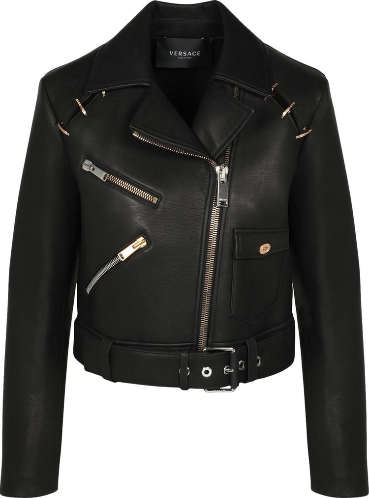 Versace Belted Leather Jacket Black