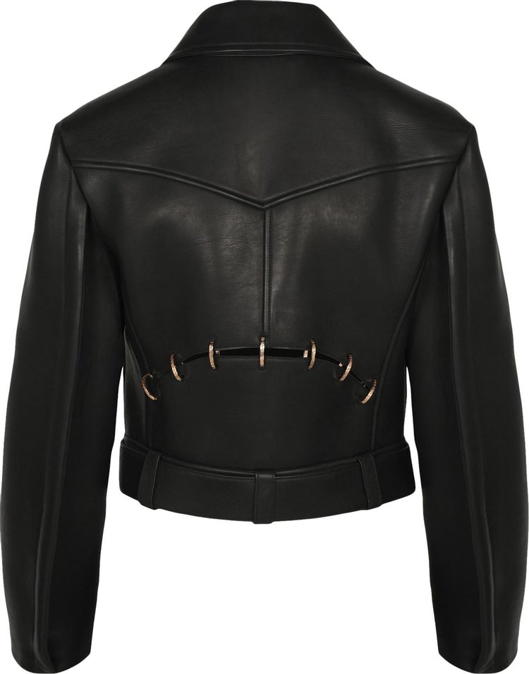 Versace Belted Leather Jacket Black