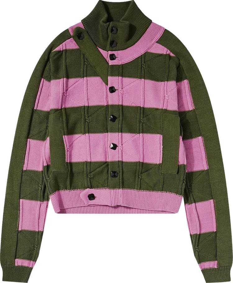 Kiko Kostadinov Merli Twinset Cardigan 'Khaki/Rose Pink'