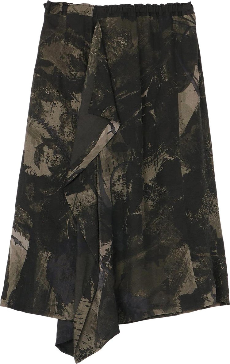 Ys Rayon Mid Length Skirt Khaki