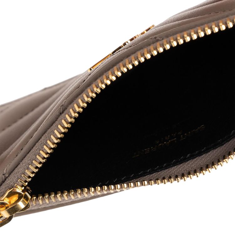 Saint Laurent Cassandre Fragments Zipped Card Case Greyish Brown