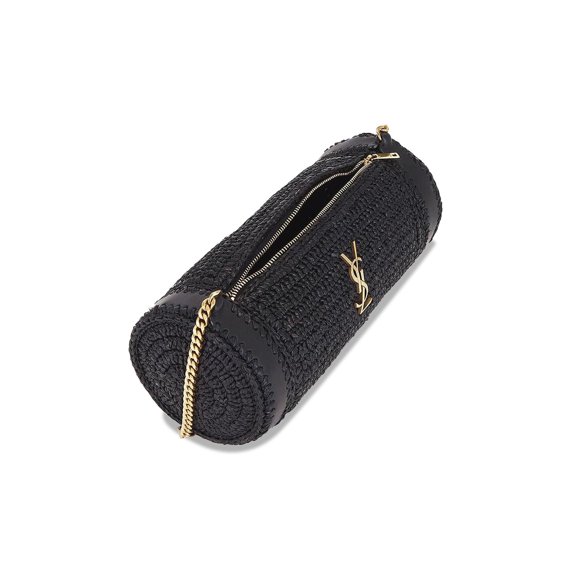 【SAINT LAURENT】CASSANDRE SMALL CYLINDER BAG IN RAFFIA Saint Laurent Raffia Cassandre Small Cylindric Bag | Vivrelle
