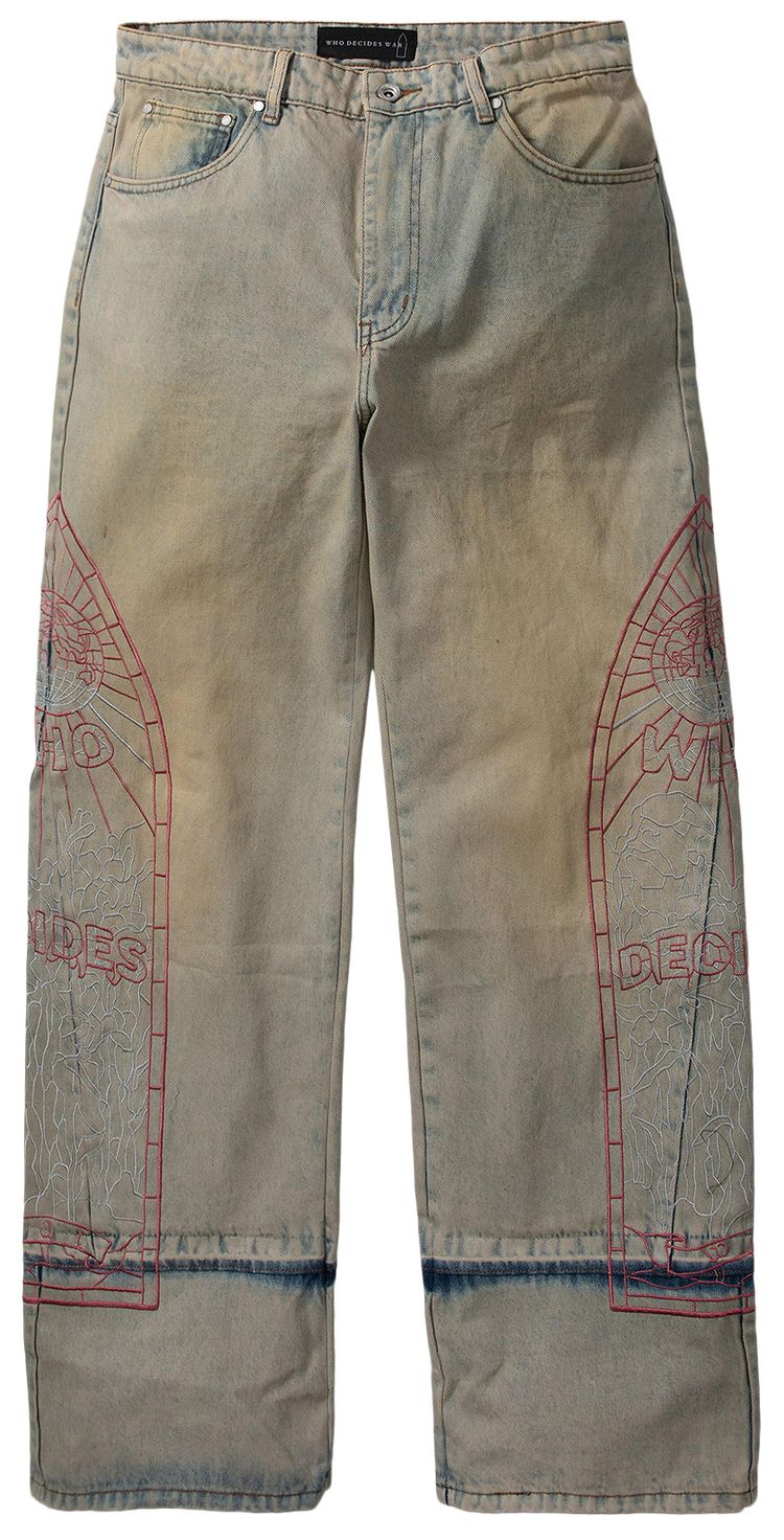 Who Decides War Extended Hem Embroidered Denim Pant Denim