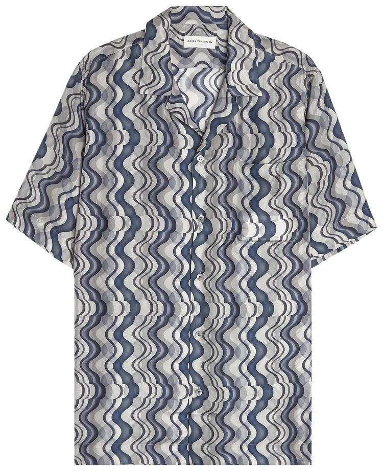 Dries Van Noten Lightweight Printed Boxy Hawaiian Shirt Blue